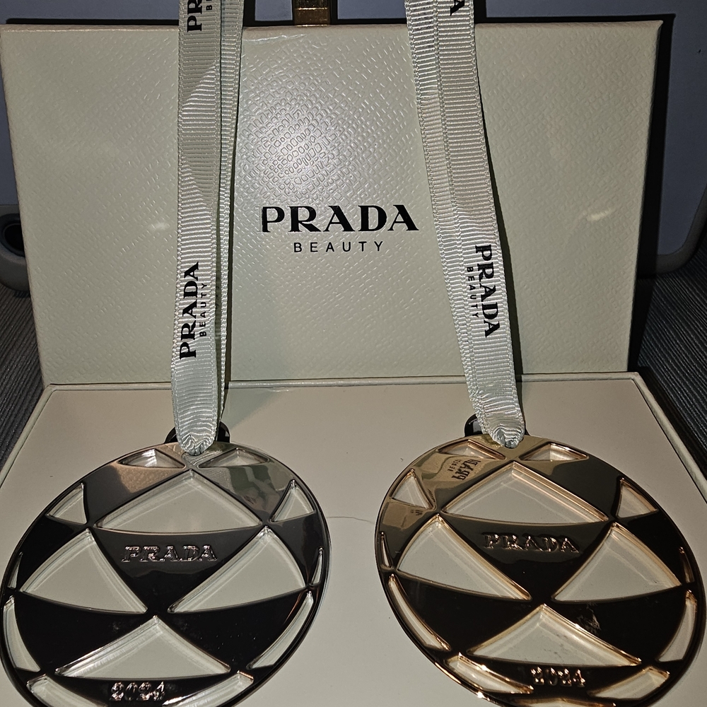 Prada Silver and Rose Gold Holiday Ornaments